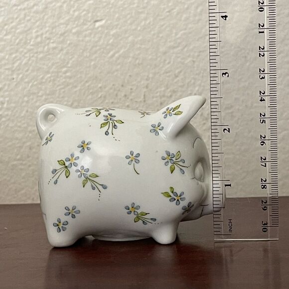 Vintage Piggy Bank With Stopper, Forget Me Not 1989 Hand Painted Signed - Picture 12 of 12